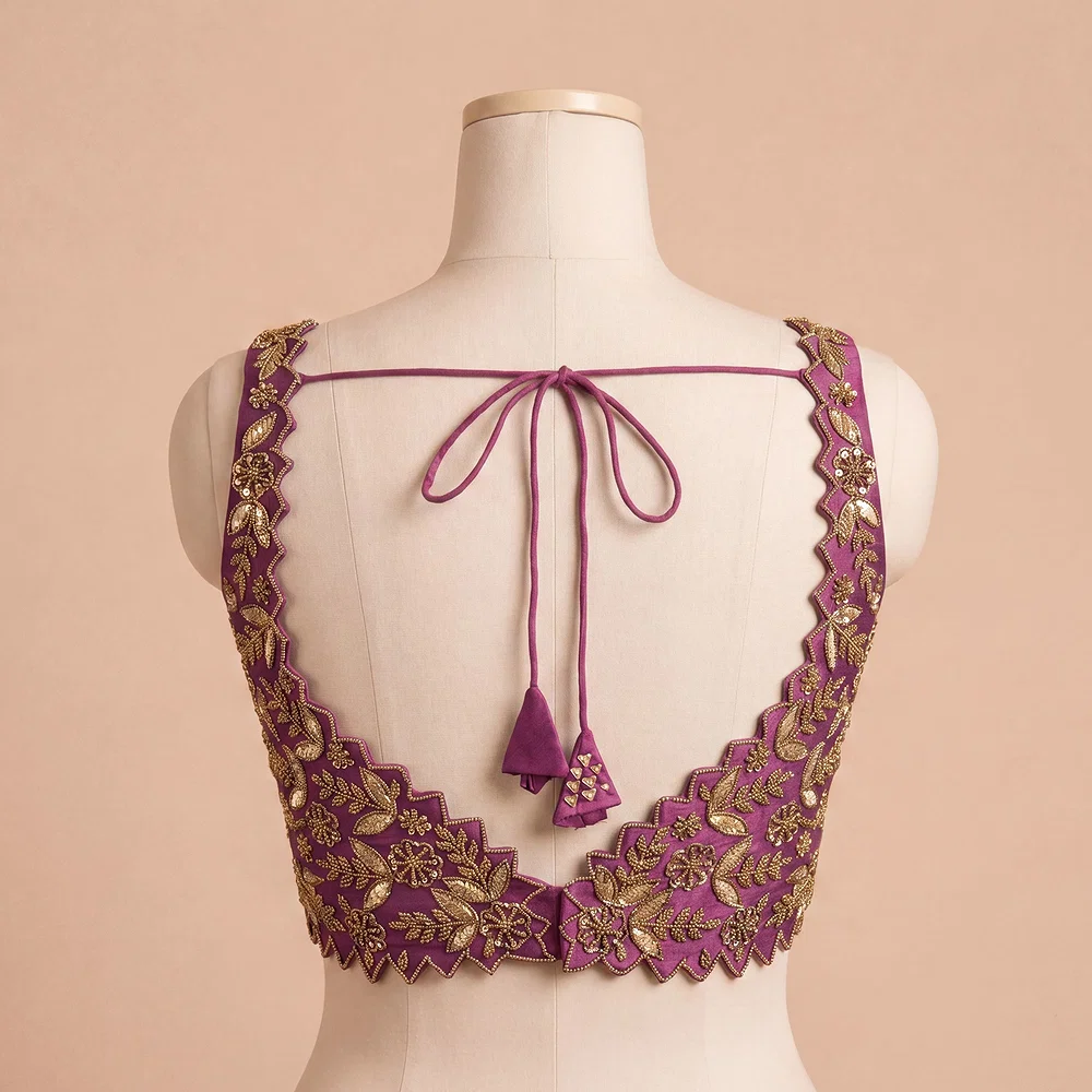 Zardosi Handwork Purple Raw Silk Partywear Blouse — view 2