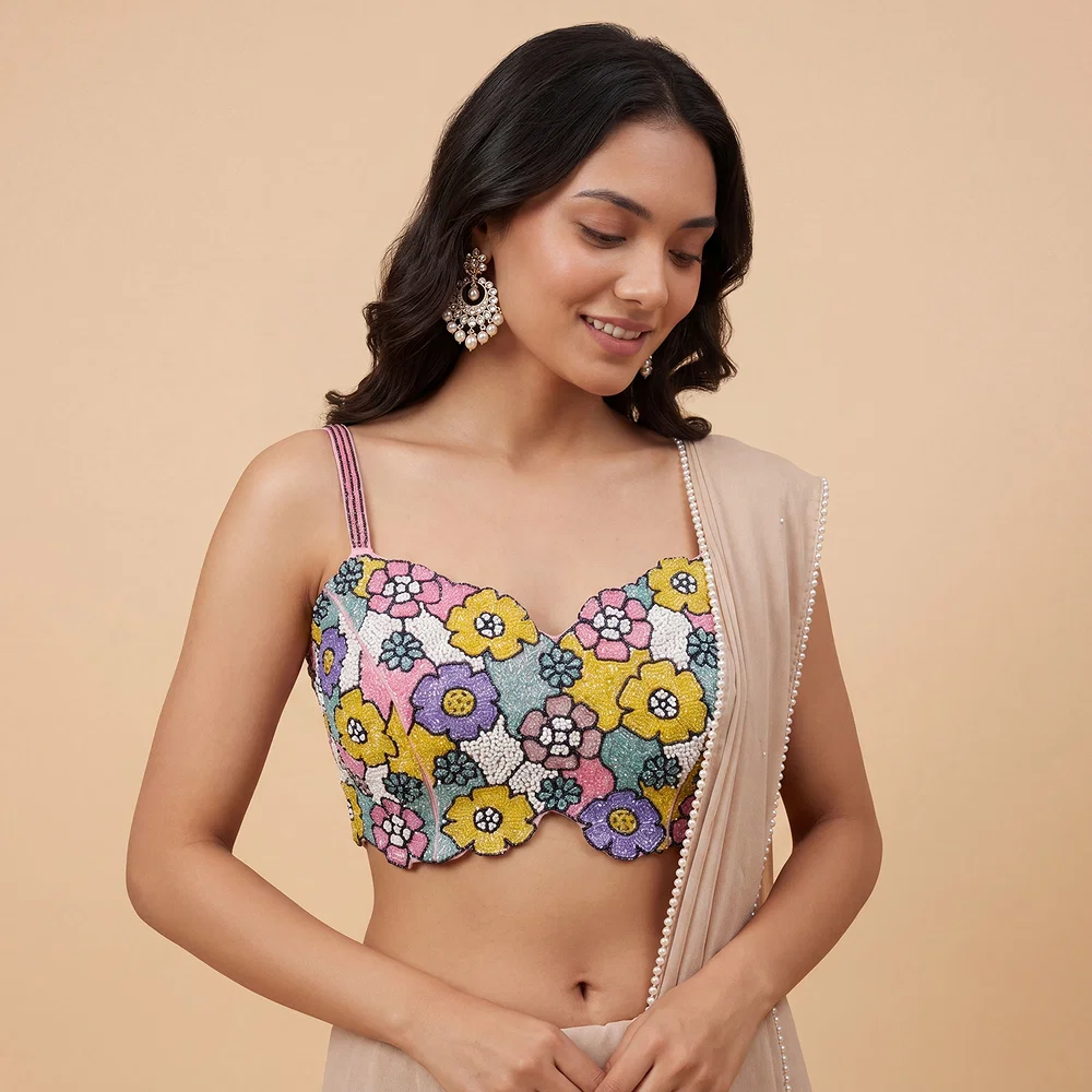 Multicolor Handwork Silk Blouse: Heavy Beaded Bridal Crop Top — view 1