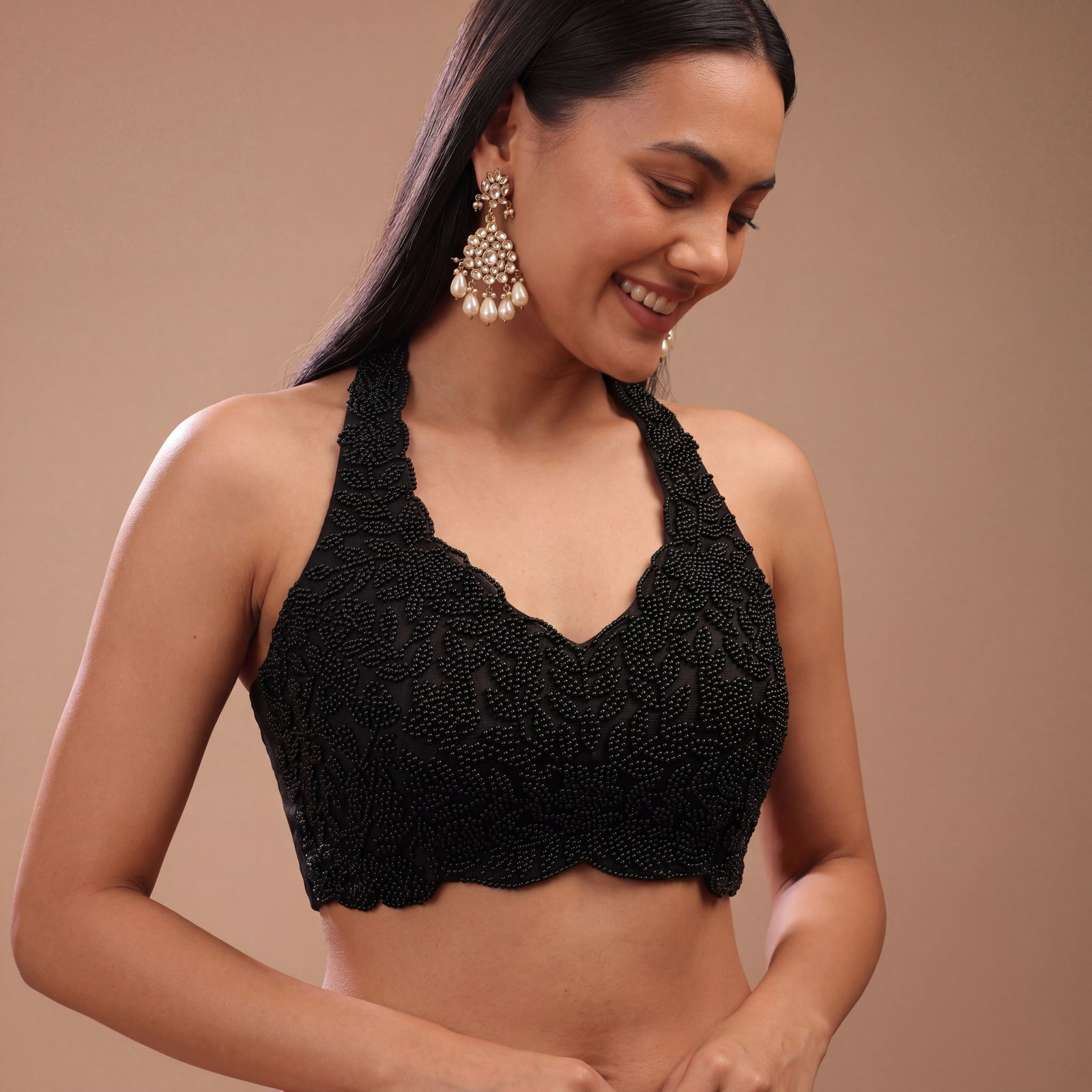 Black Handwork Heavy Beads Premium Net Back Dori Blouse