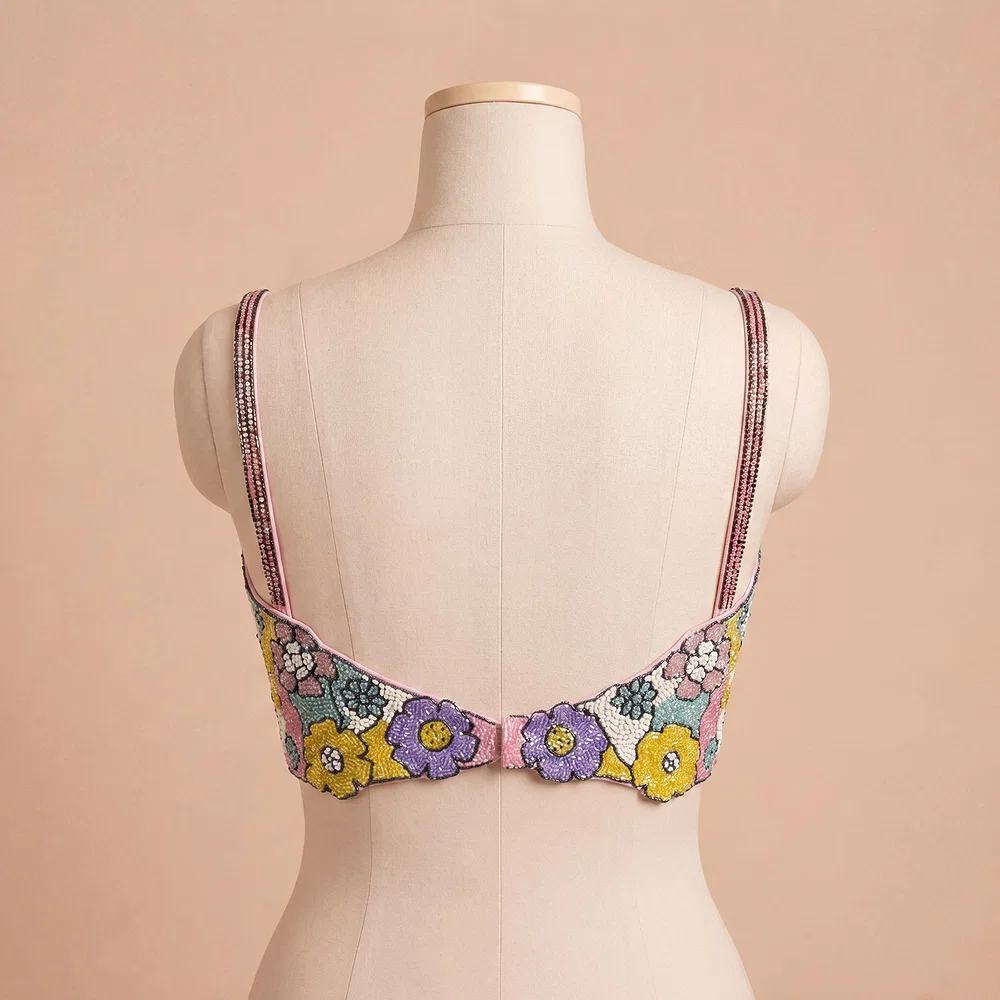 Multicolor Handwork Silk Blouse: Heavy Beaded Bridal Crop Top — view 4