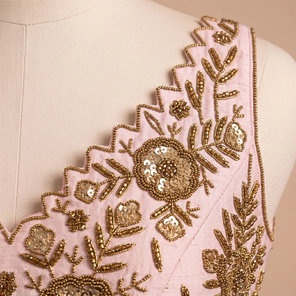 Zardosi Handwork Baby Pink Raw Silk Partywear Blouse — view 3