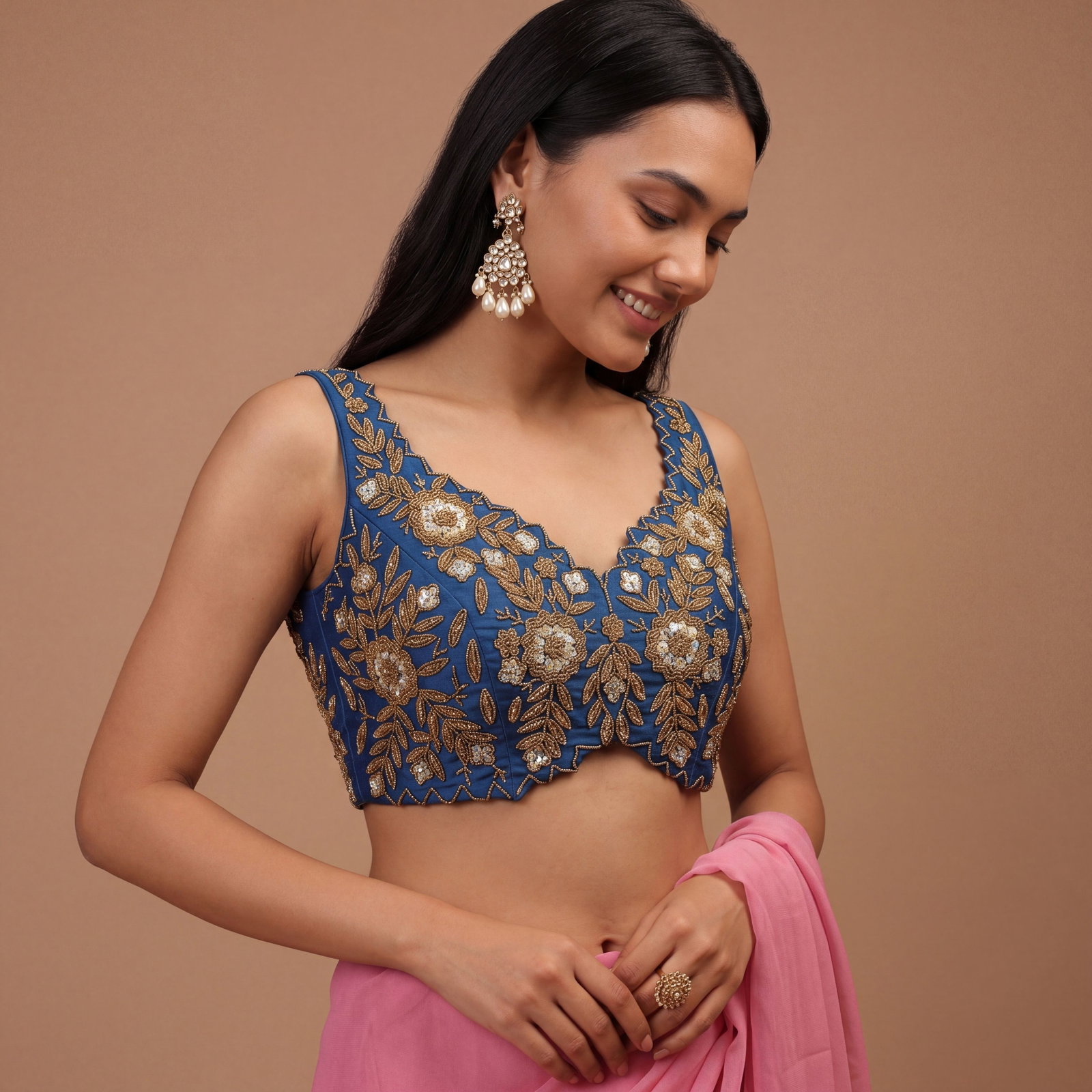 Zardosi Handwork Morpich Raw Silk Partywear Blouse