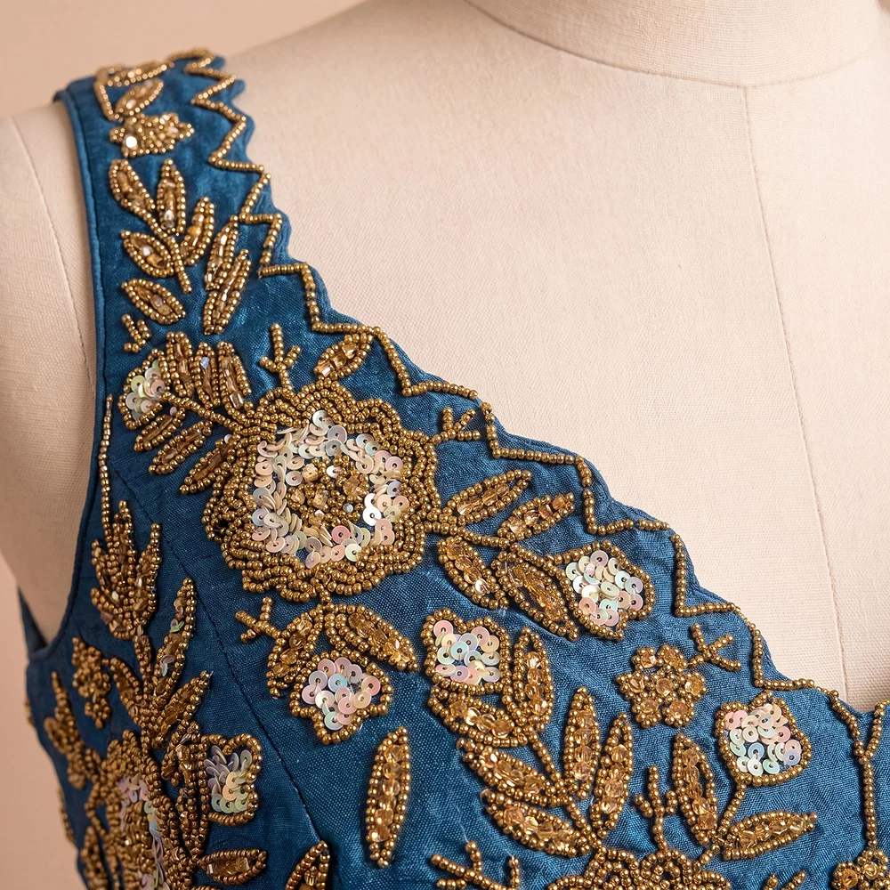 Zardosi Handwork Morpich Raw Silk Partywear Blouse — view 3