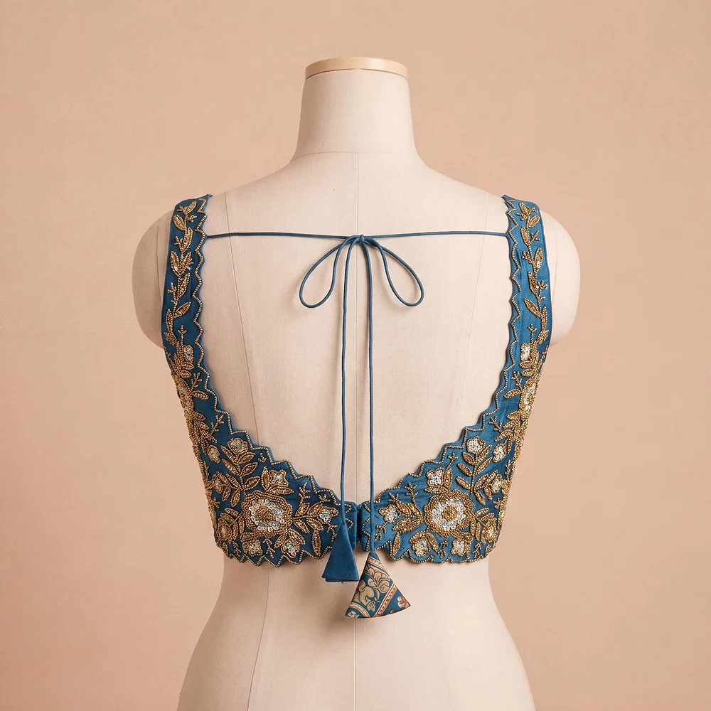Zardosi Handwork Morpich Raw Silk Partywear Blouse — view 4