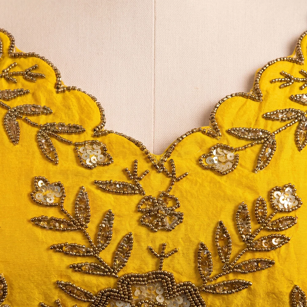 Zardosi Handwork Yellow Raw Silk Partywear Blouse — view 3