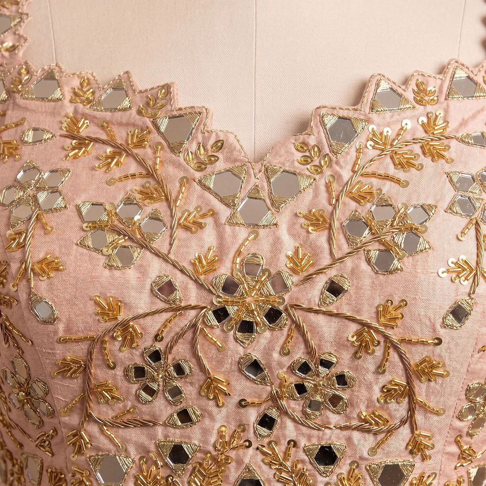 Pink Zardosi And Mirror Handwork Premium Silk Partywear Blouse — view 3