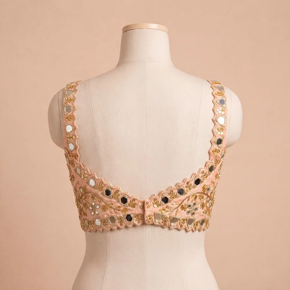 Pink Zardosi And Mirror Handwork Premium Silk Partywear Blouse — view 2
