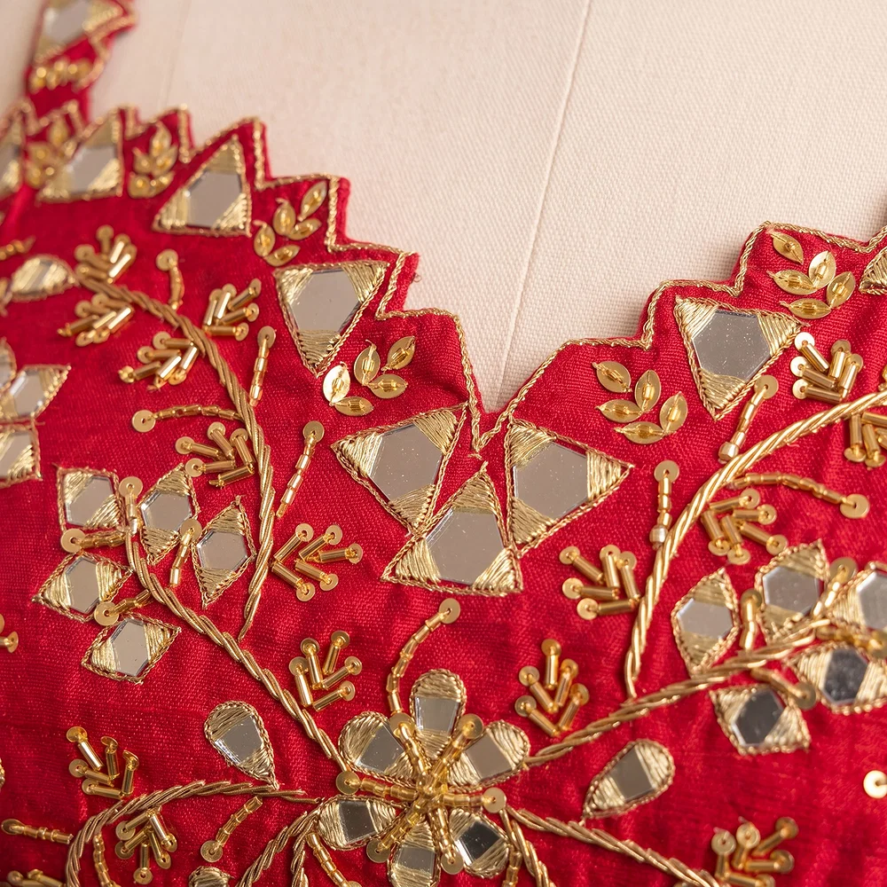 Red Zardosi And Mirror Handwork Premium Silk Partywear Blouse — view 3