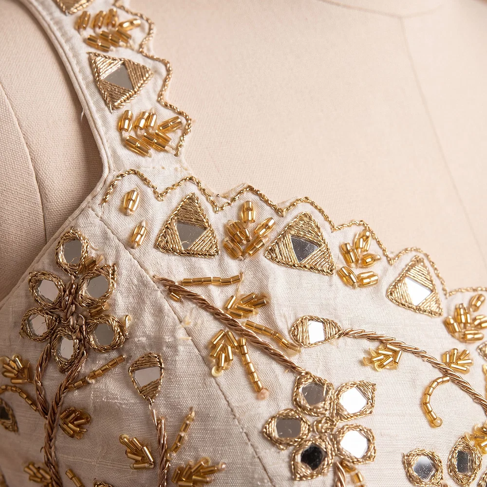 White Zardosi And Mirror Handwork Premium Silk Partywear Blouse — view 3