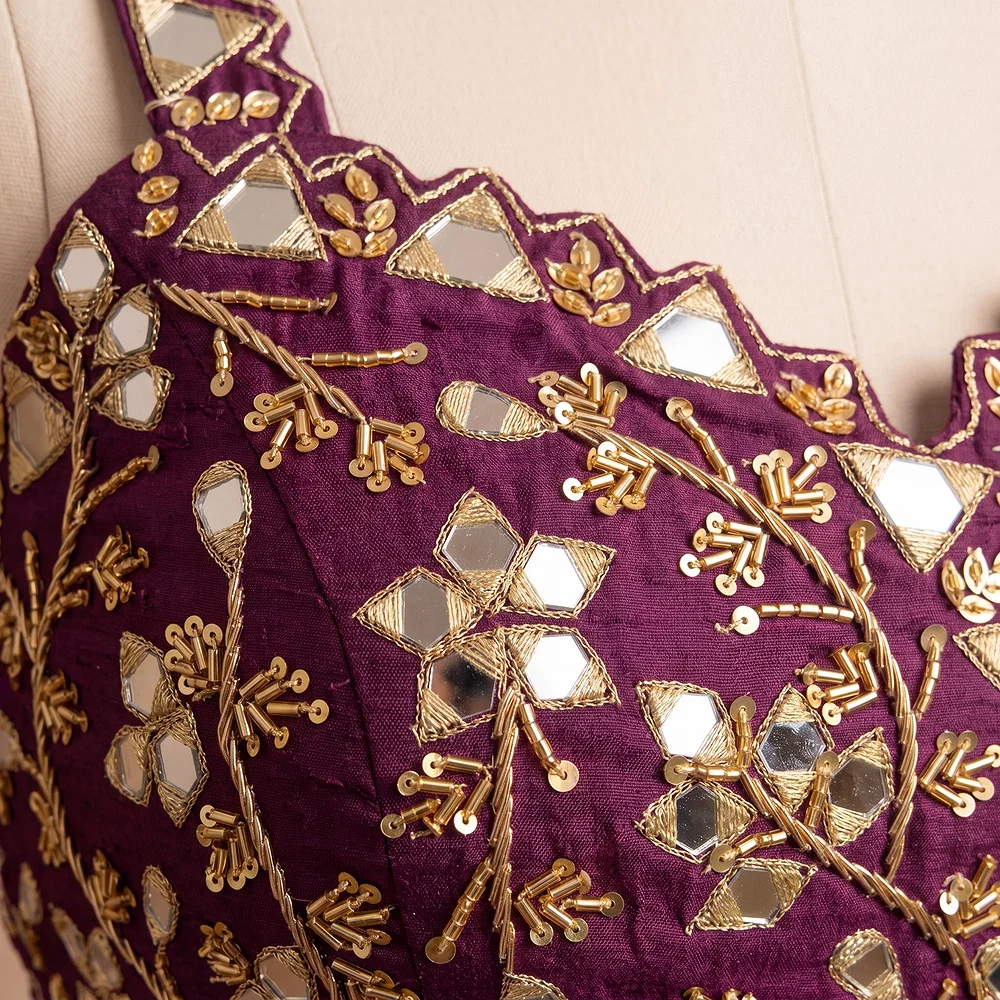 Wine Zardosi And Mirror Handwork Premium Silk Partywear Blouse — view 3