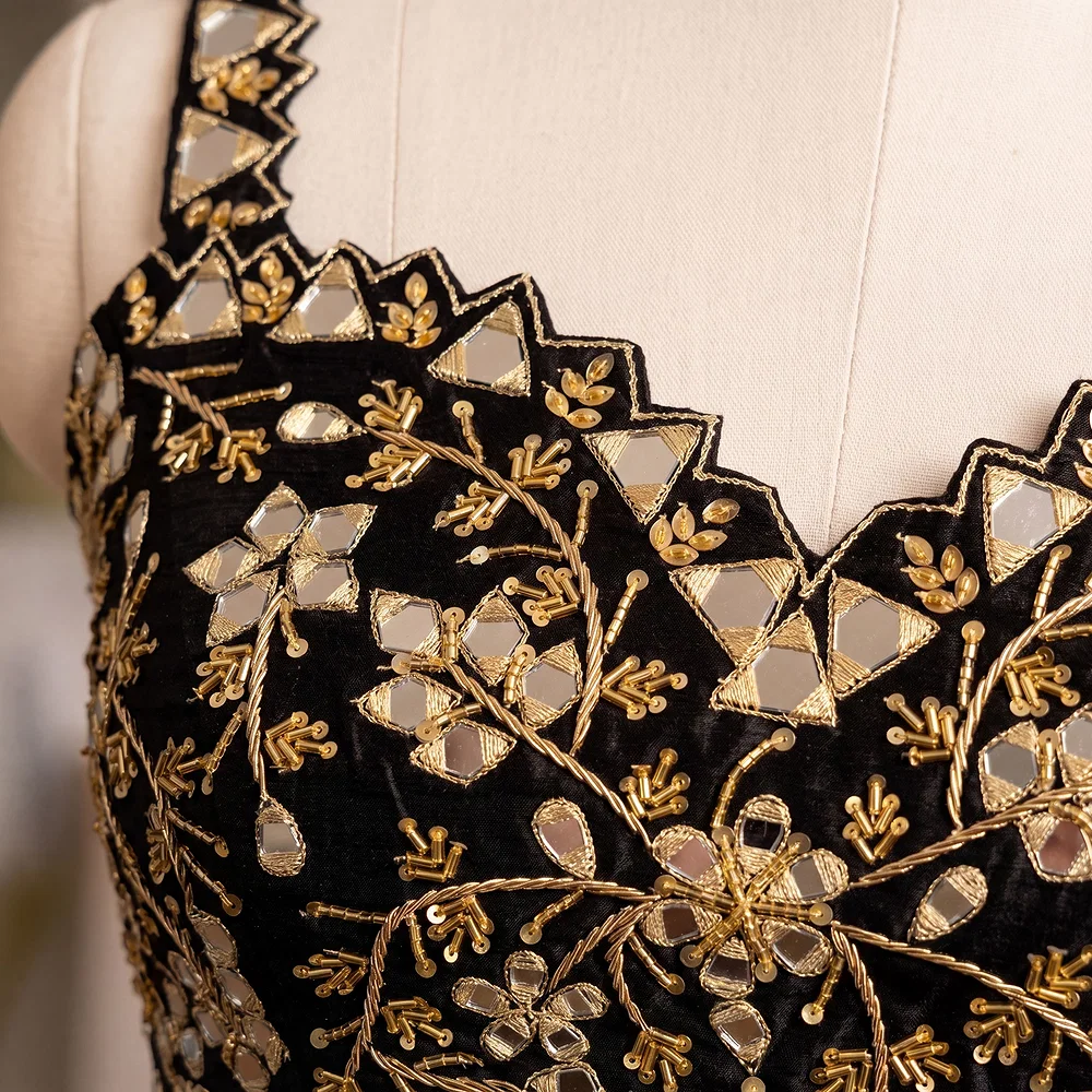 Black Zardosi And Mirror Handwork Premium Silk Partywear Blouse — view 3