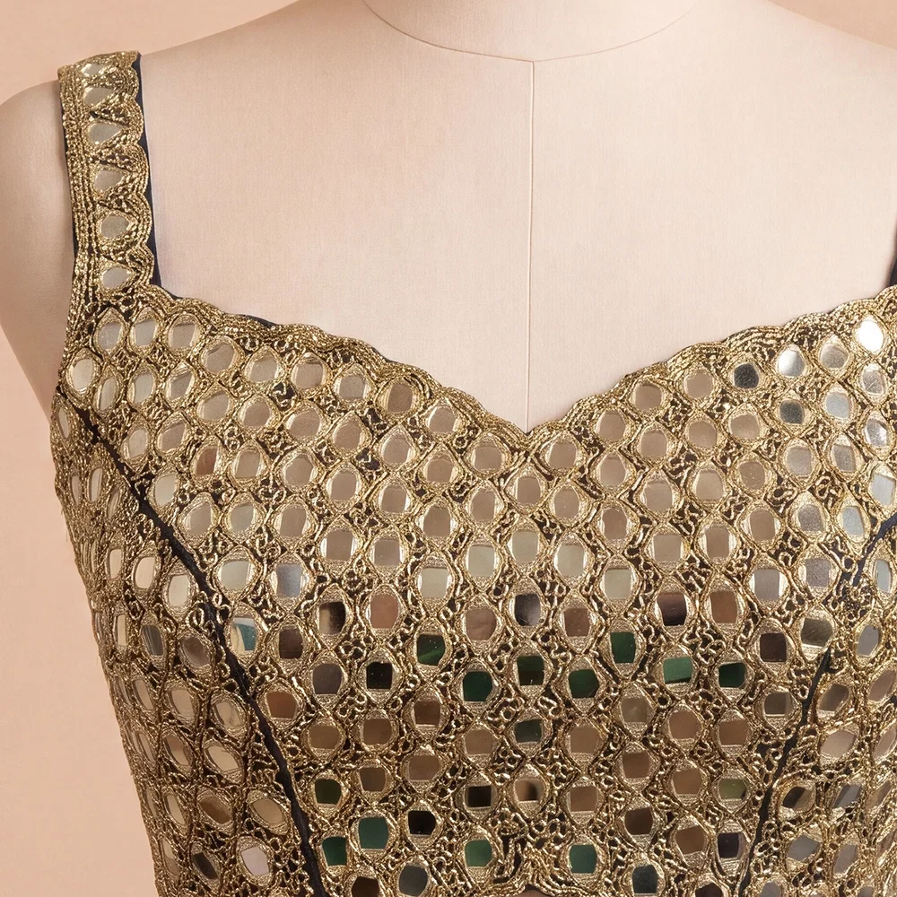 Real Mirror Handwork Green Silk Partywear Blouse — view 4