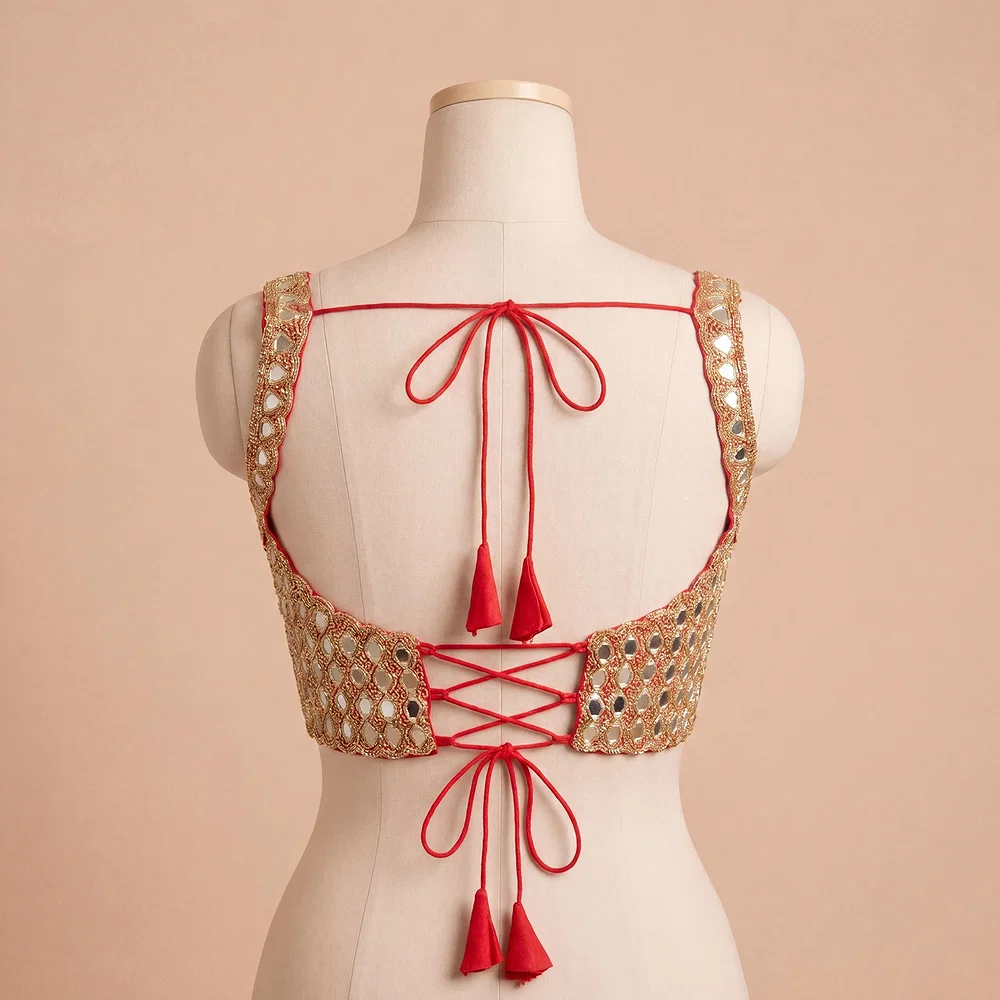 Real Mirror Handwork red Silk Partywear Blouse — view 4