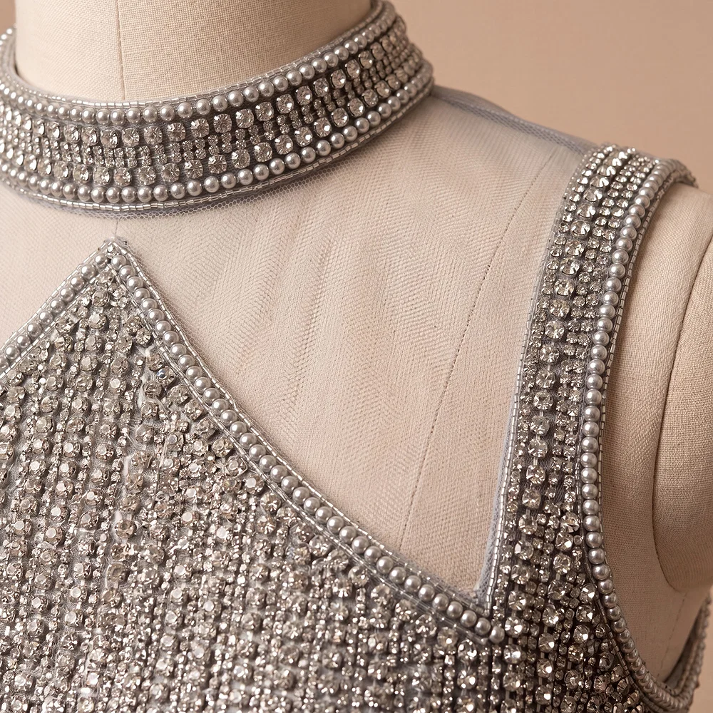 Handwork Net Heavy Silver Moti Blouse Halter Neck Partywear Blouse — view 3