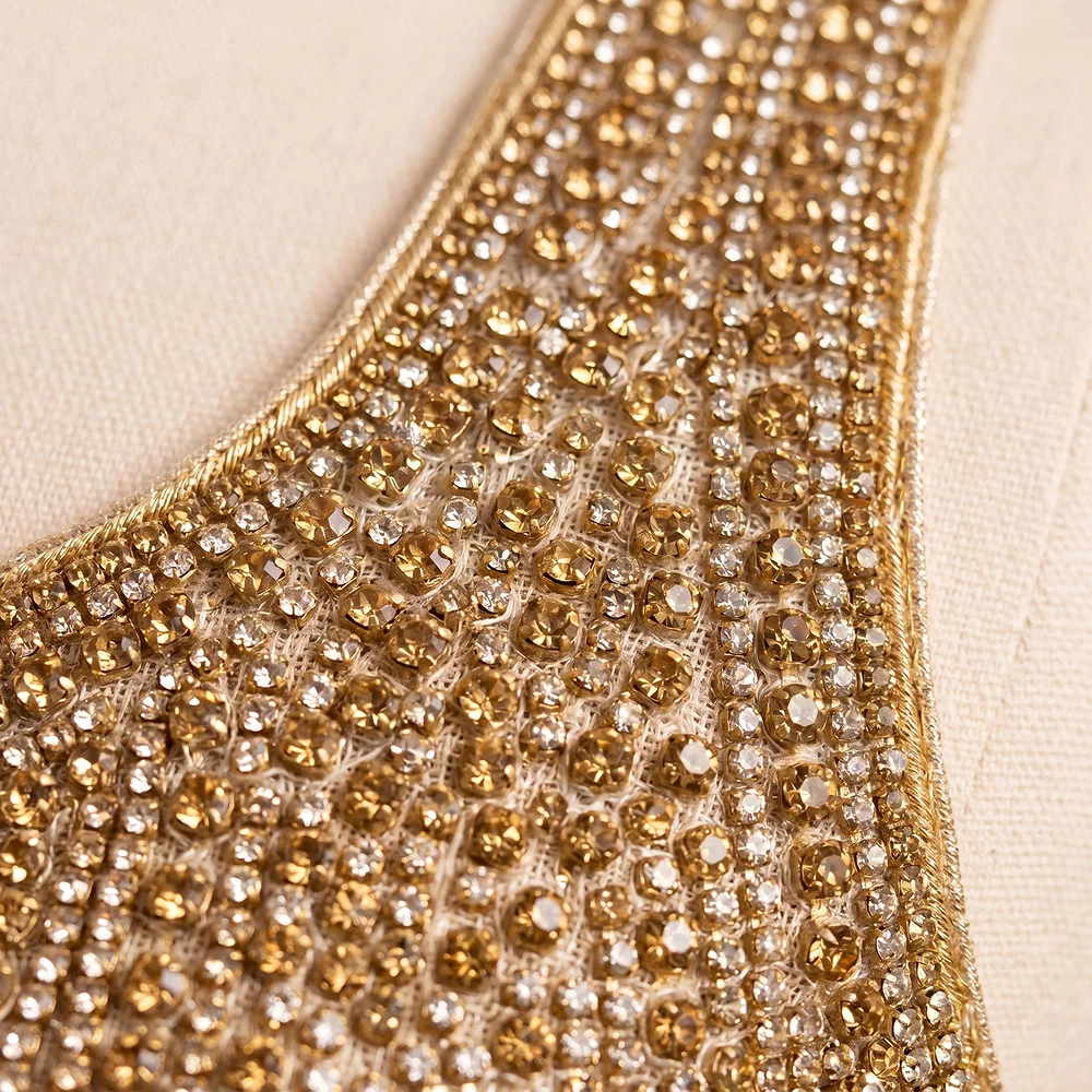Handwork Net Heavy Gold Moti Blouse Halter Neck Partywear Blouse — view 3