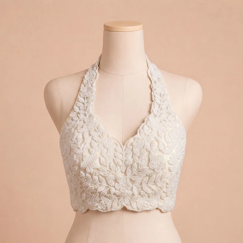 White Handwork Heavy Beads Premium Net Back Dori Blouse — view 2