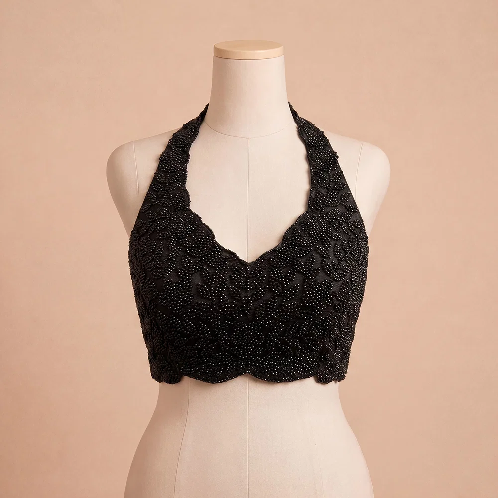 Black Handwork Heavy Beads Premium Net Back Dori Blouse — view 2