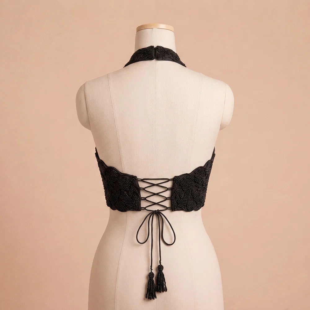 Black Handwork Heavy Beads Premium Net Back Dori Blouse — view 4