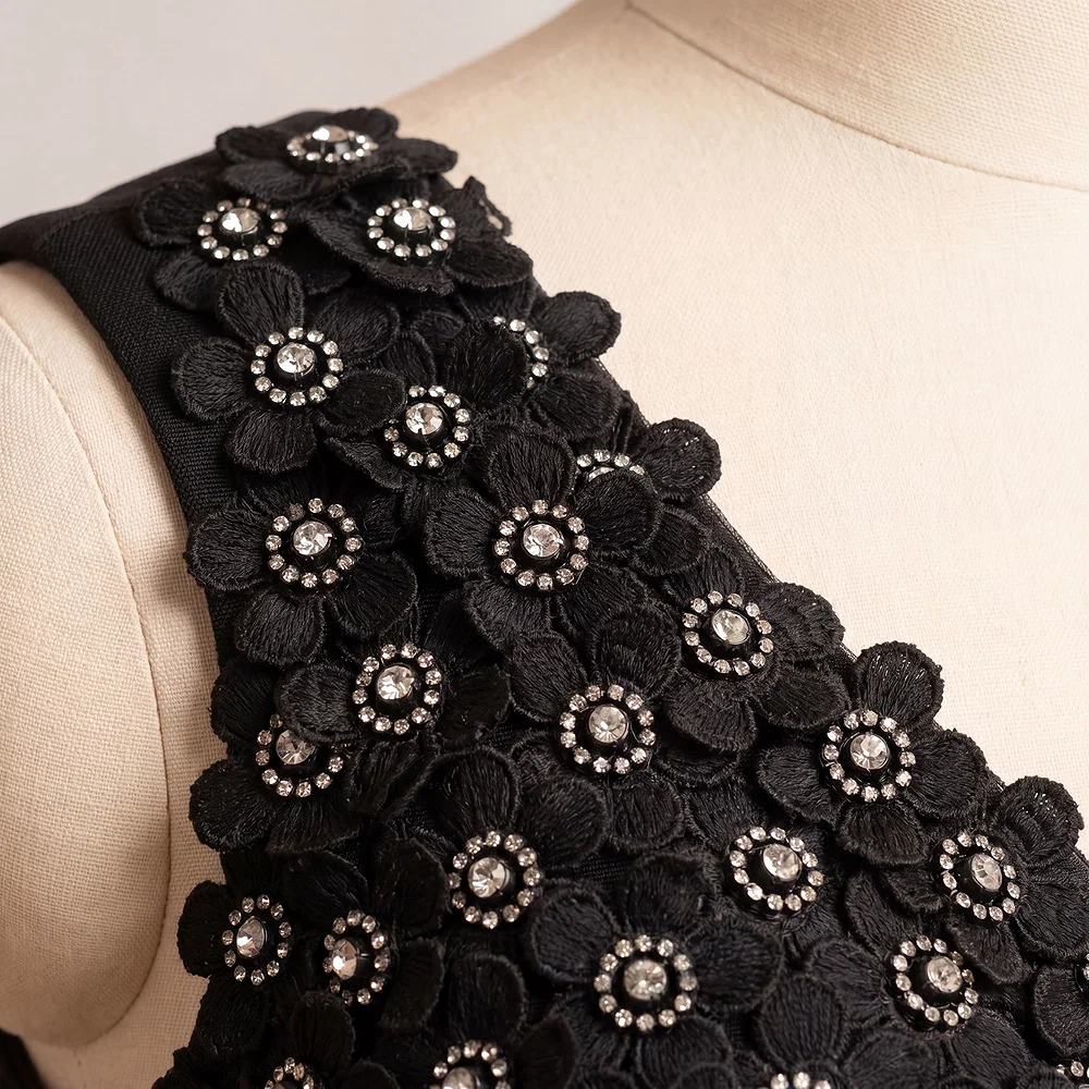 Black Floral Embroidered Designer Silk Blouse with 3D Applique Work — view 3