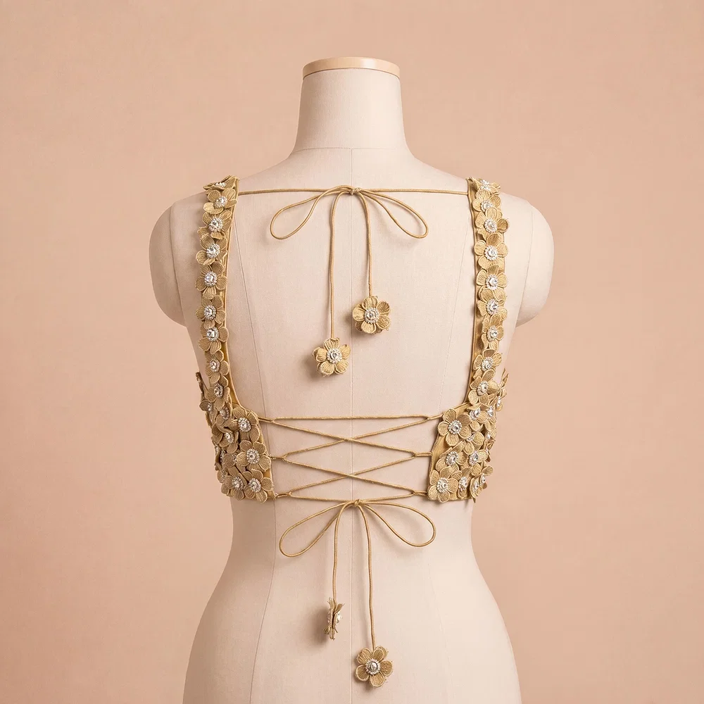 Chiku Floral Embroidered Designer Silk Blouse with 3D Applique Work — view 4