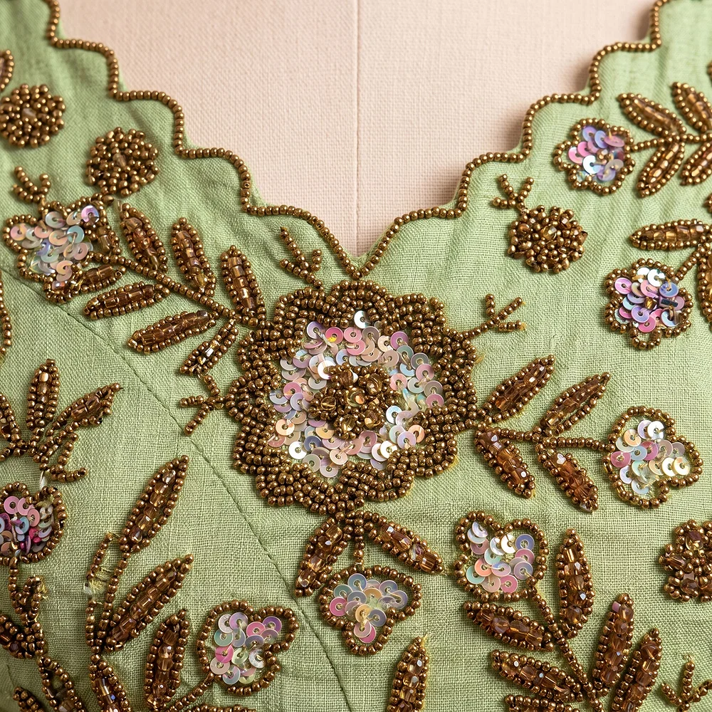Zardosi Handwork Pista green Raw Silk Partywear Blouse — view 3