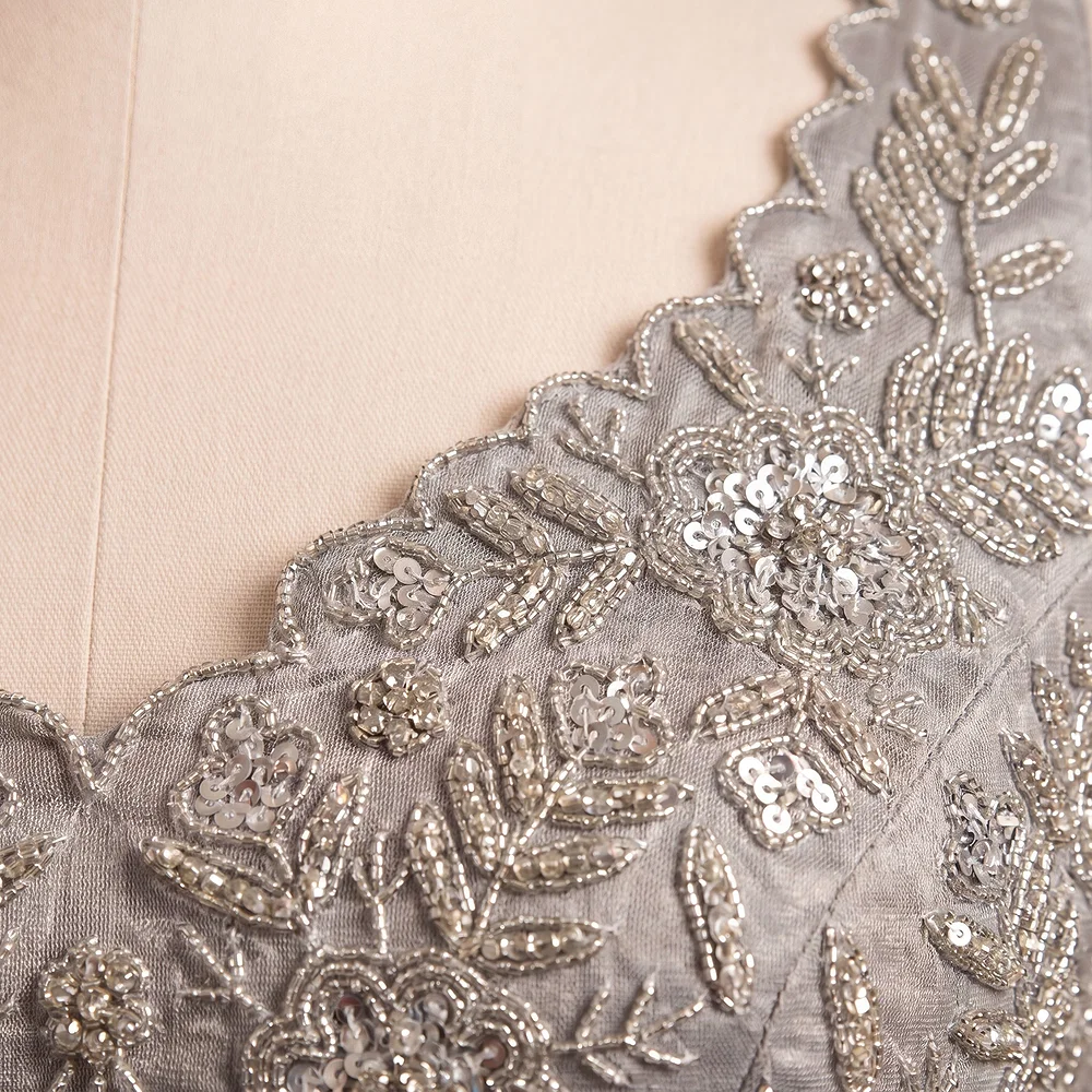 Zardosi Handwork Grey Raw Silk Partywear Blouse — view 3