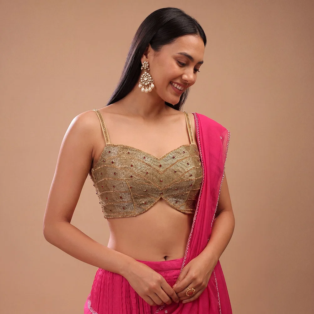 Golden Handwork Sweetheart Neck with Spaghetti Straps — view 1