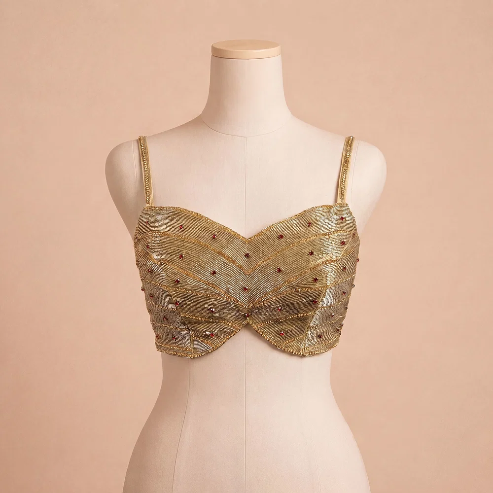 Golden Handwork Sweetheart Neck with Spaghetti Straps — view 2