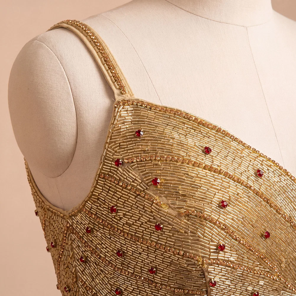 Golden Handwork Sweetheart Neck with Spaghetti Straps — view 3