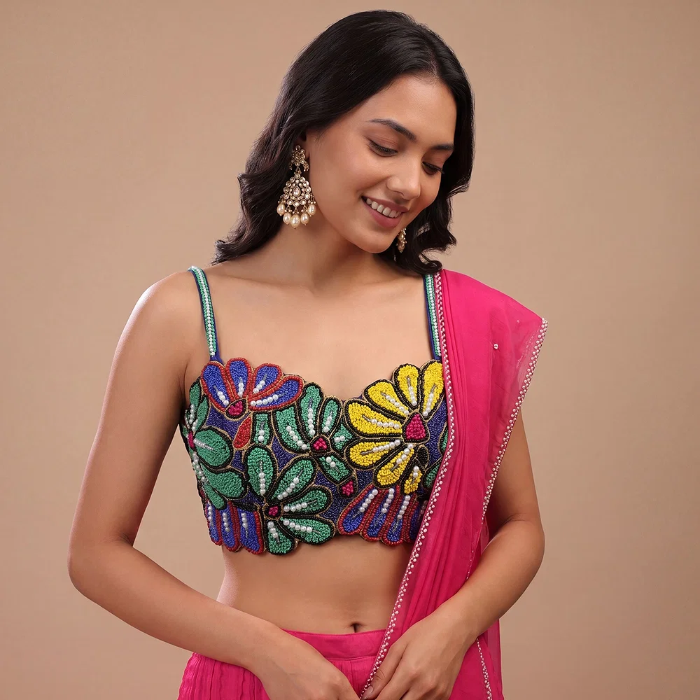 Multicolor Floral Beaded with Sweetheart Neck & Spaghetti Straps — view 1