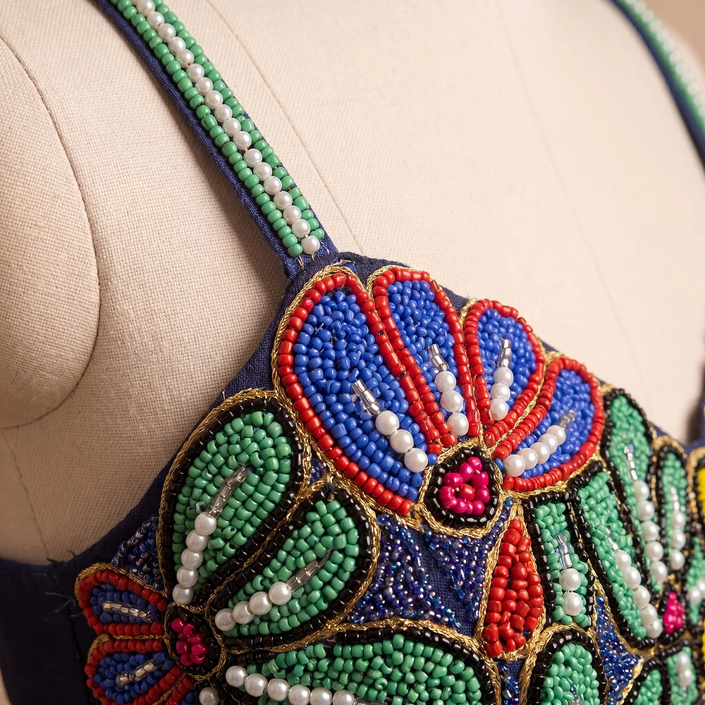 Multicolor Floral Beaded with Sweetheart Neck & Spaghetti Straps — view 3