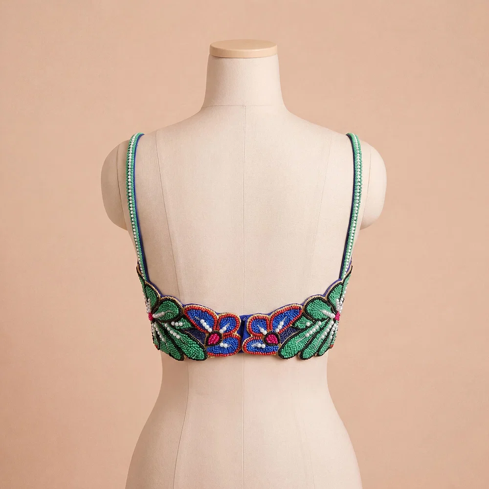 Multicolor Floral Beaded with Sweetheart Neck & Spaghetti Straps — view 4