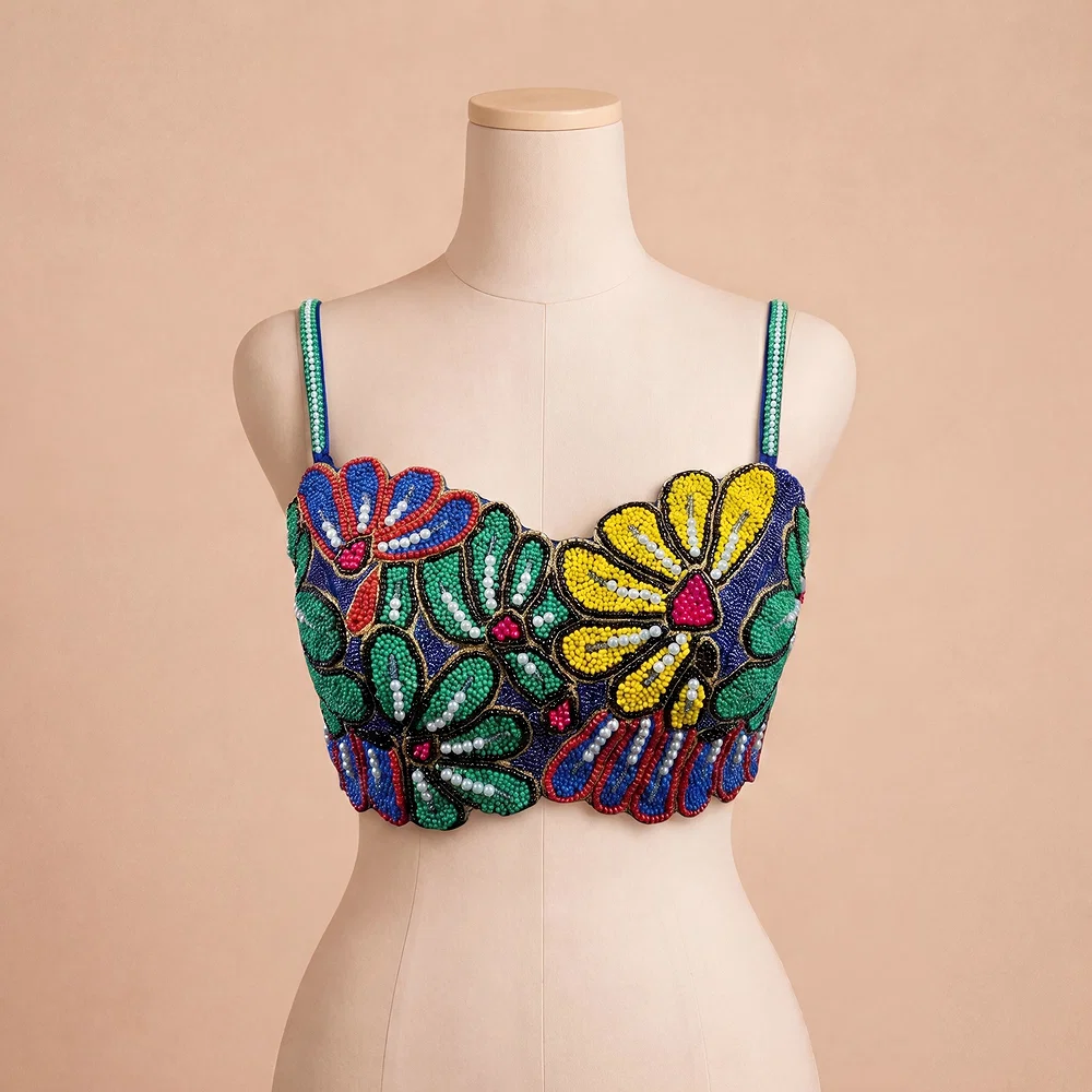 Multicolor Floral Beaded with Sweetheart Neck & Spaghetti Straps — view 2