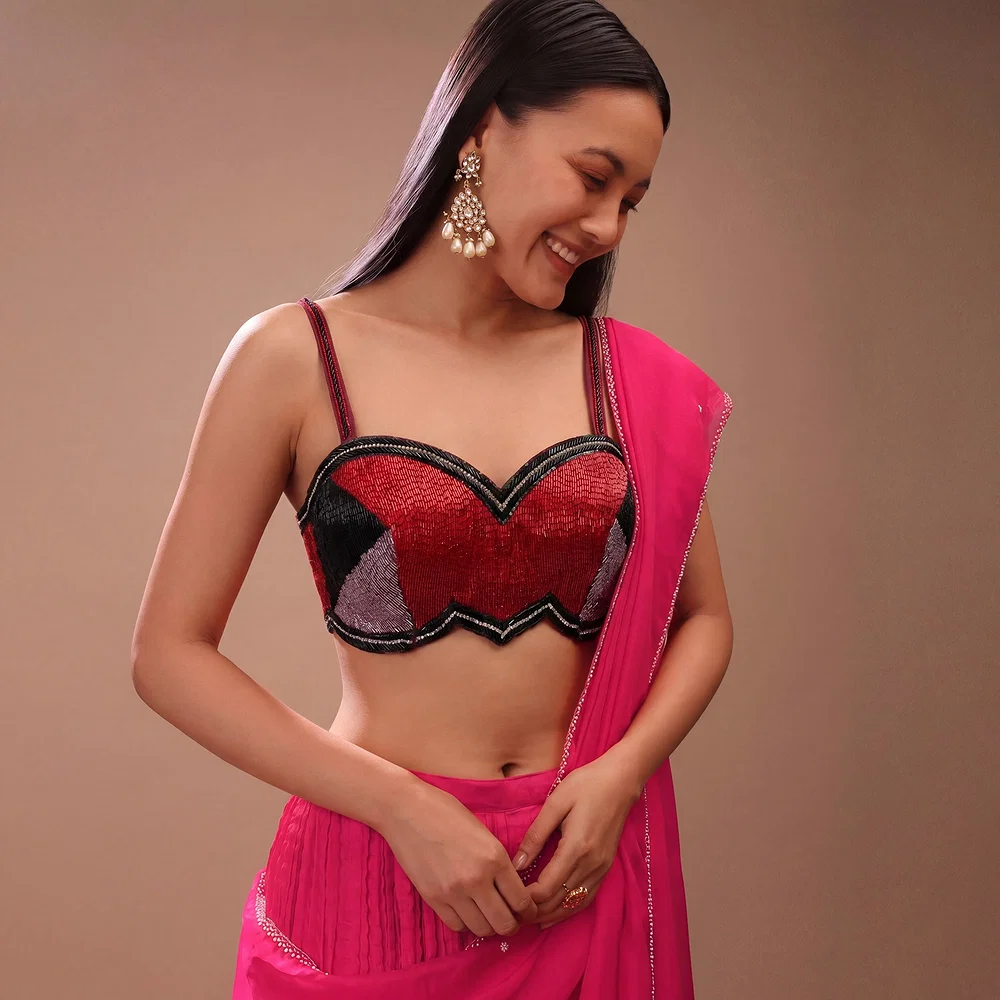 Red & Black Sequin Handwork with Sweetheart Neck — view 1