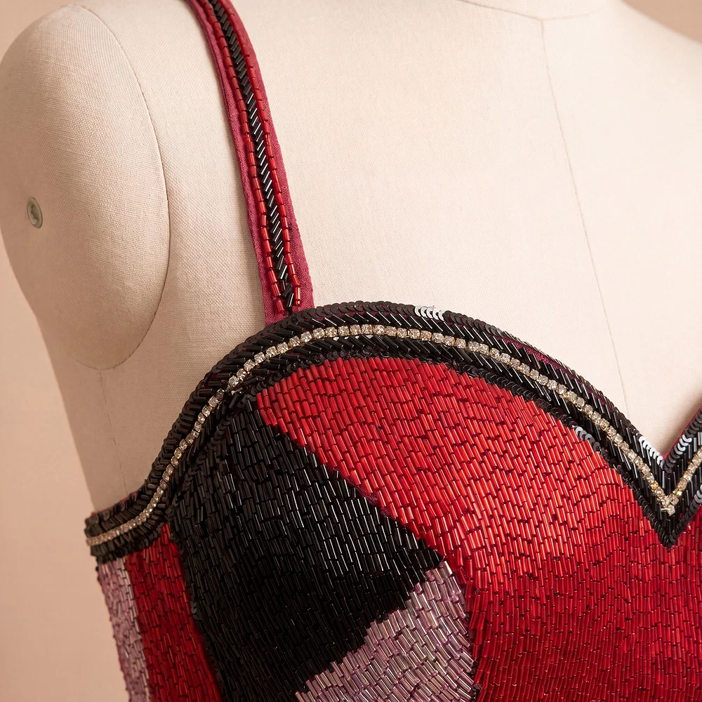 Red & Black Sequin Handwork with Sweetheart Neck — view 3