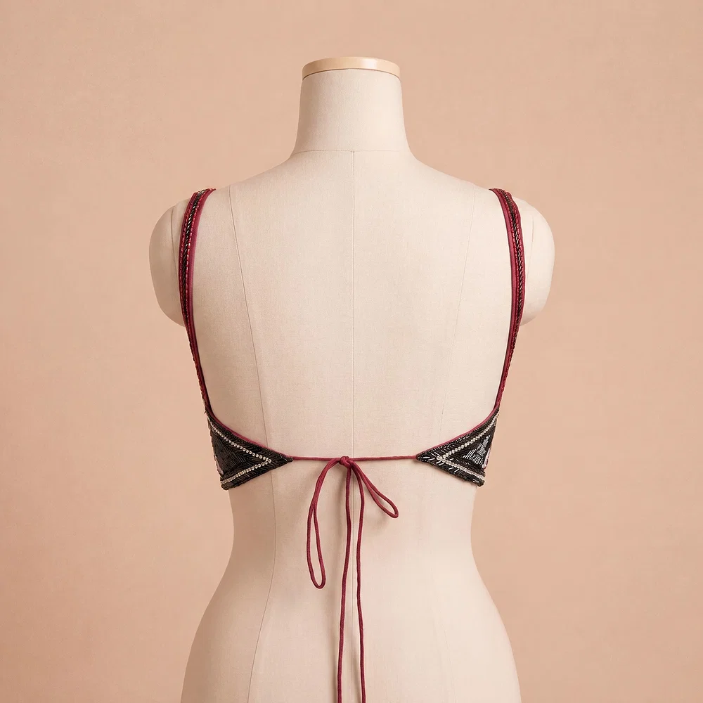 Red & Black Sequin Handwork with Sweetheart Neck — view 4
