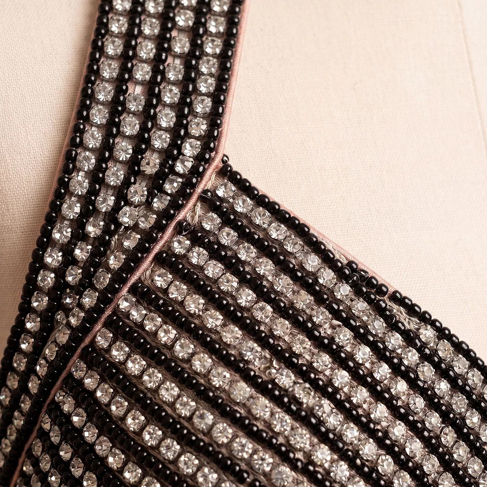 Black Halter Neck Beaded Designer Blouse with Sweetheart Neckline — view 3