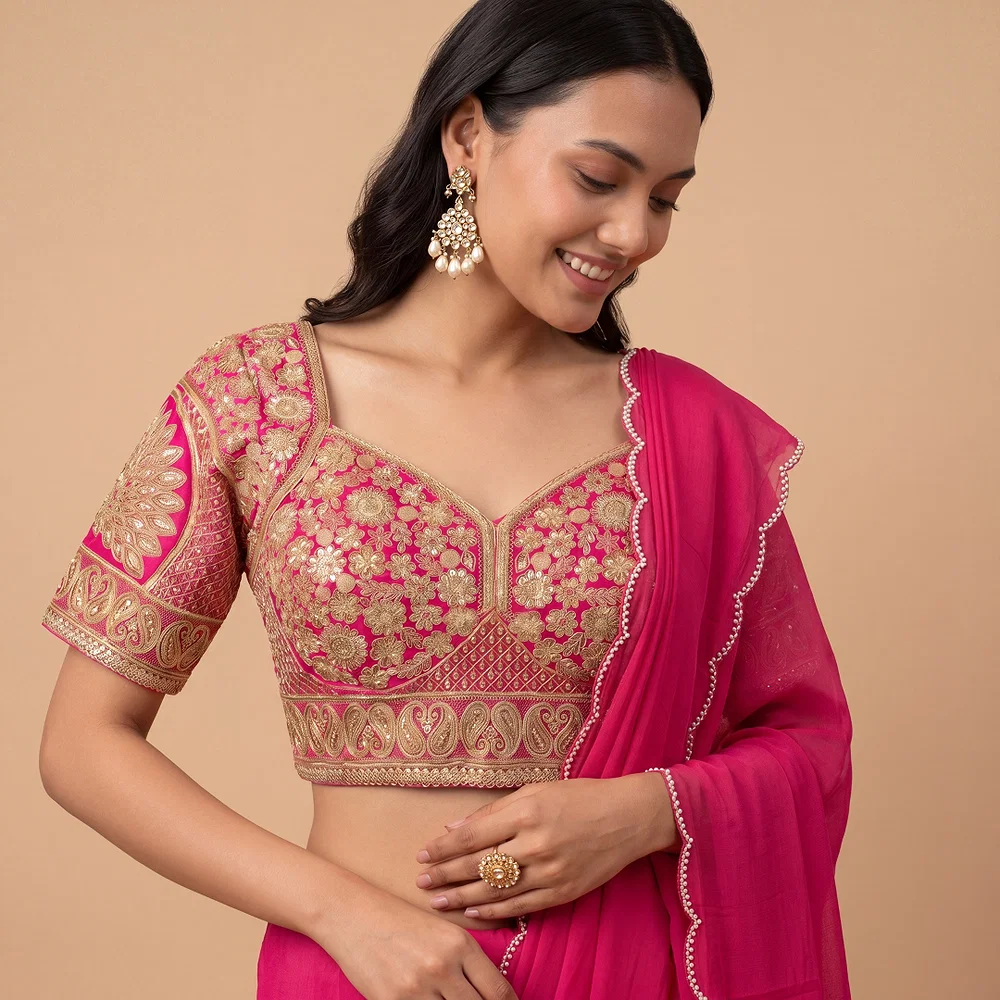 Rani Silk Designer Blouse with Heavy Zari & Floral Embroidery Work — view 1