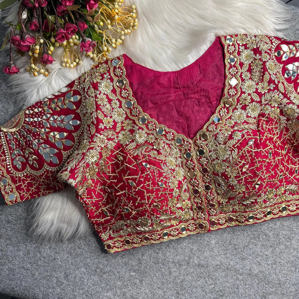 Rani Heavy Zari Silk Embroidered Peacock Mirror Work Blouse — view 1