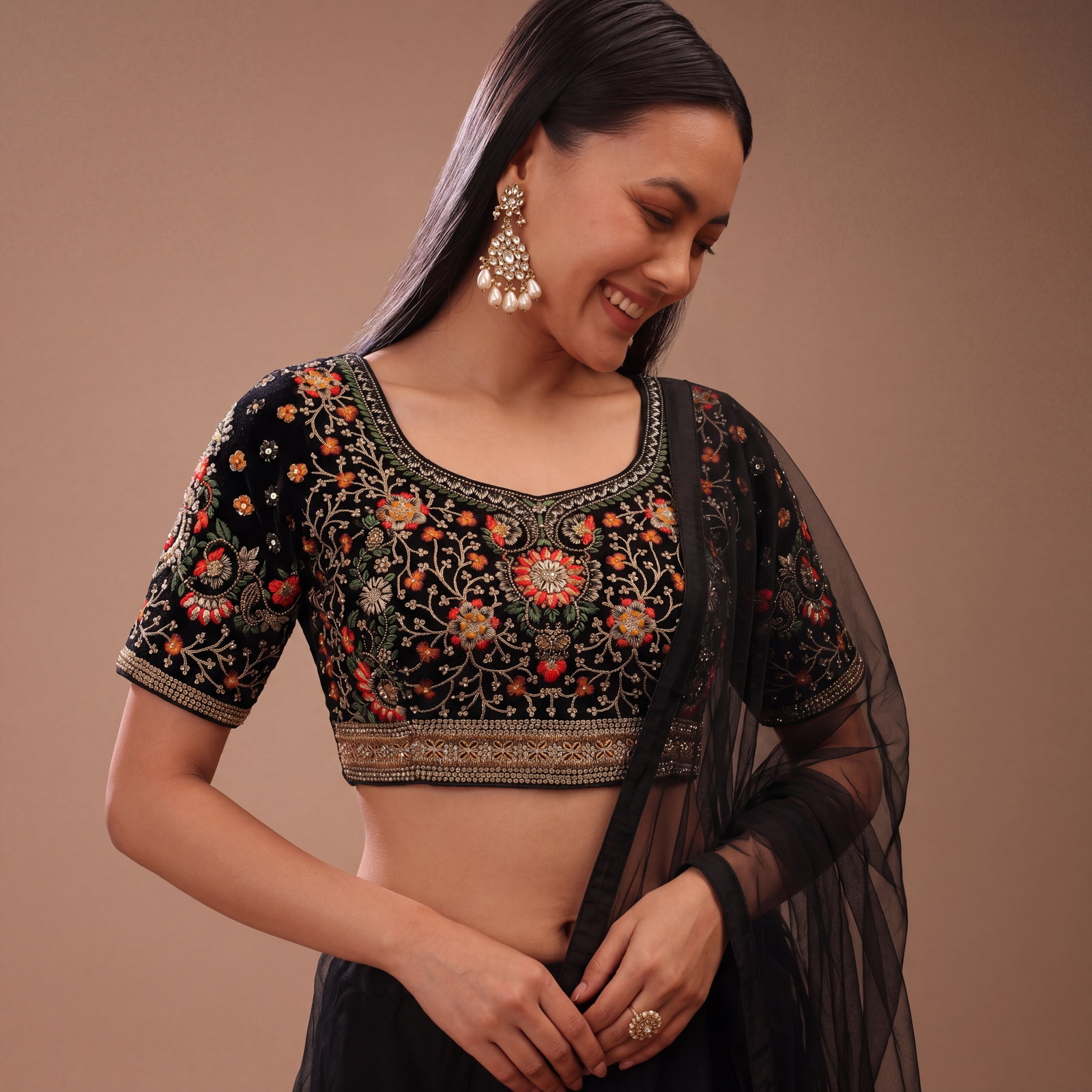 Black Color Heavy Velvet Real Diamond Work Blouse