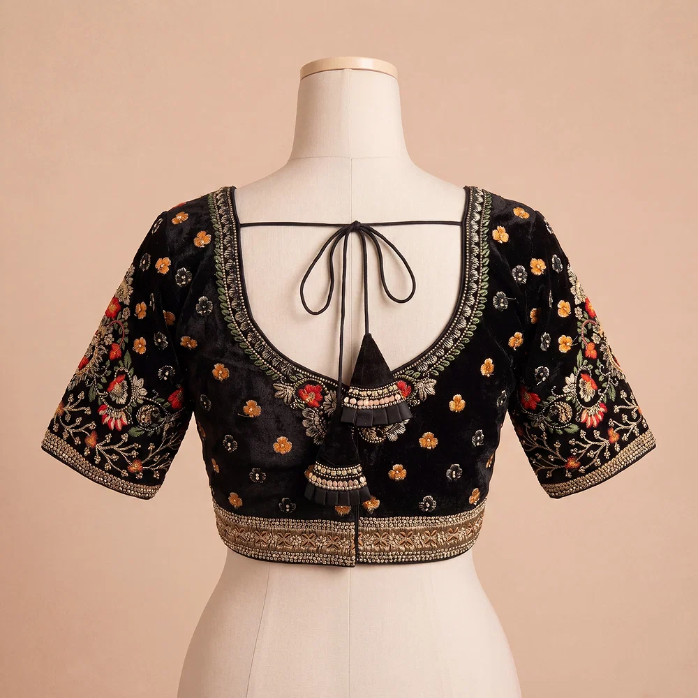 Black Color Heavy Velvet Real Diamond Work Blouse — view 3