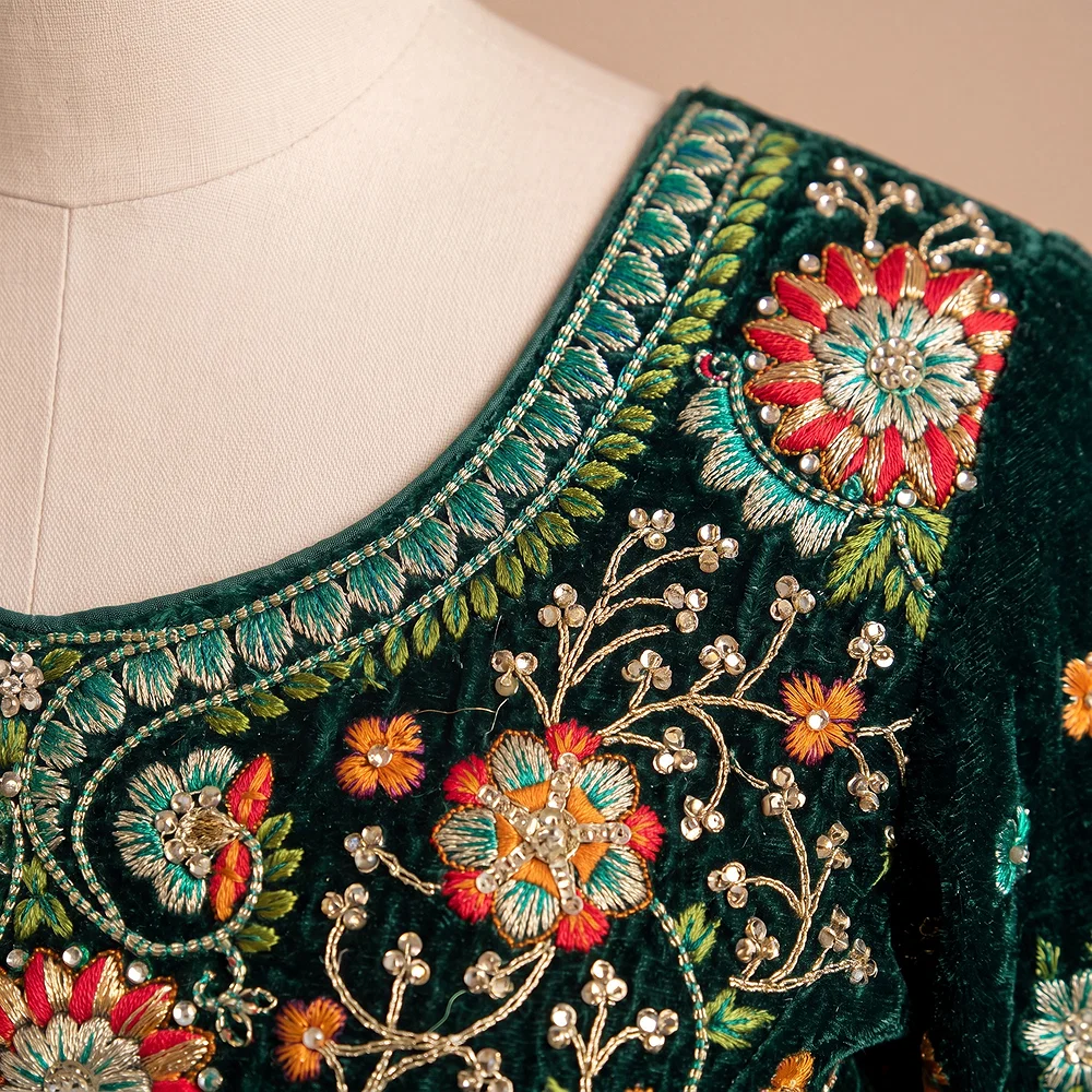 Green Color Heavy Velvet Real Diamond Work Blouse — view 3