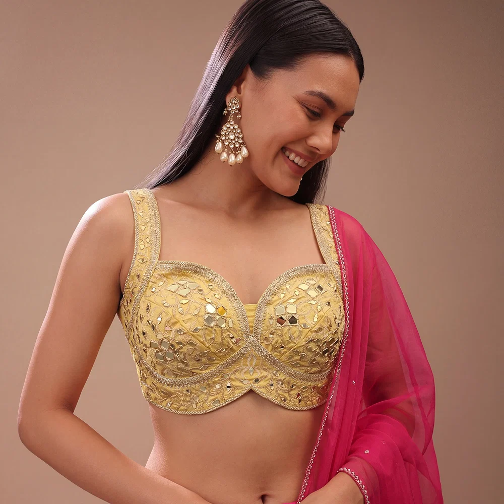 Gold Bridal Mirror Work Designer Blouse with Heavy Zari Embroidery — view 1