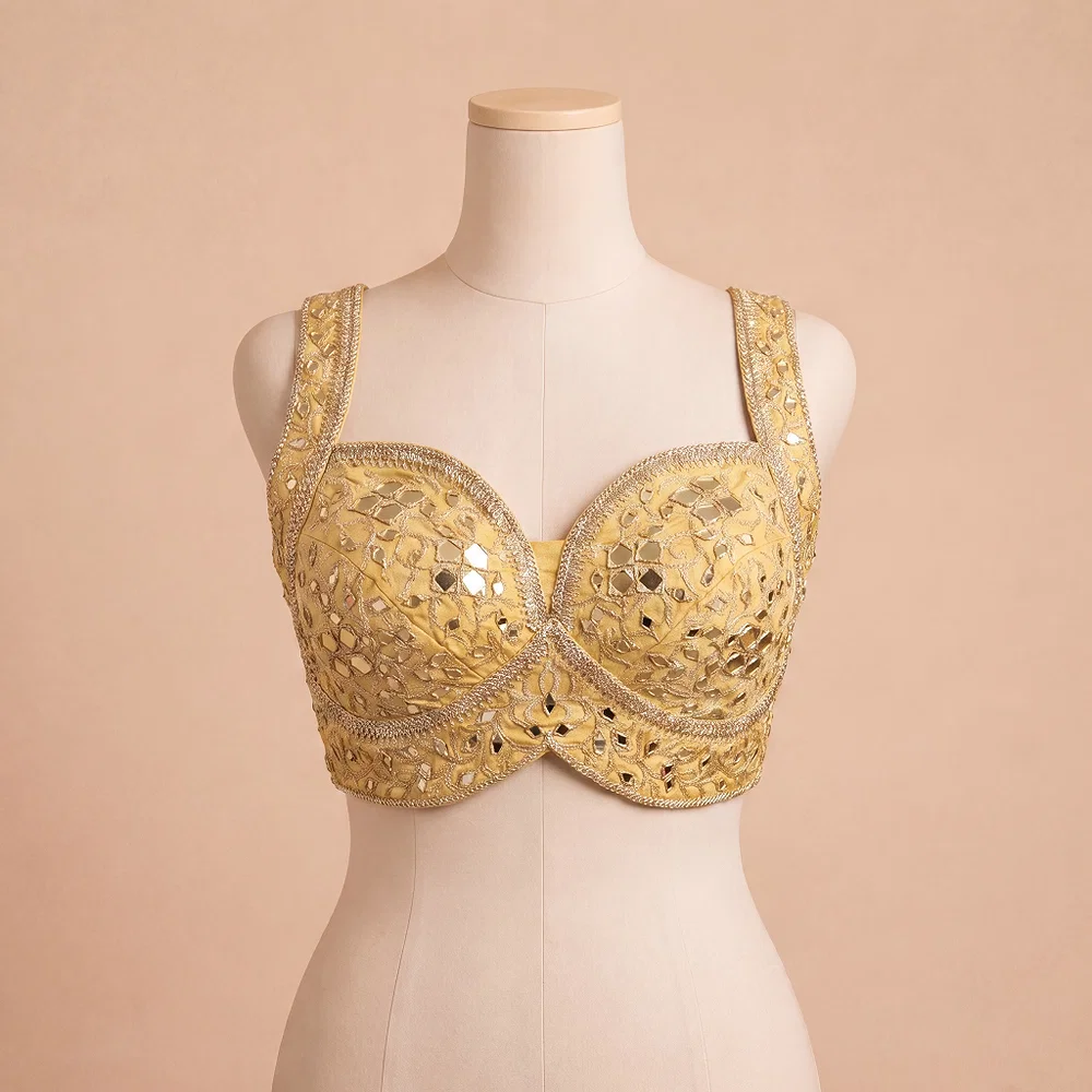 Gold Bridal Mirror Work Designer Blouse with Heavy Zari Embroidery — view 2