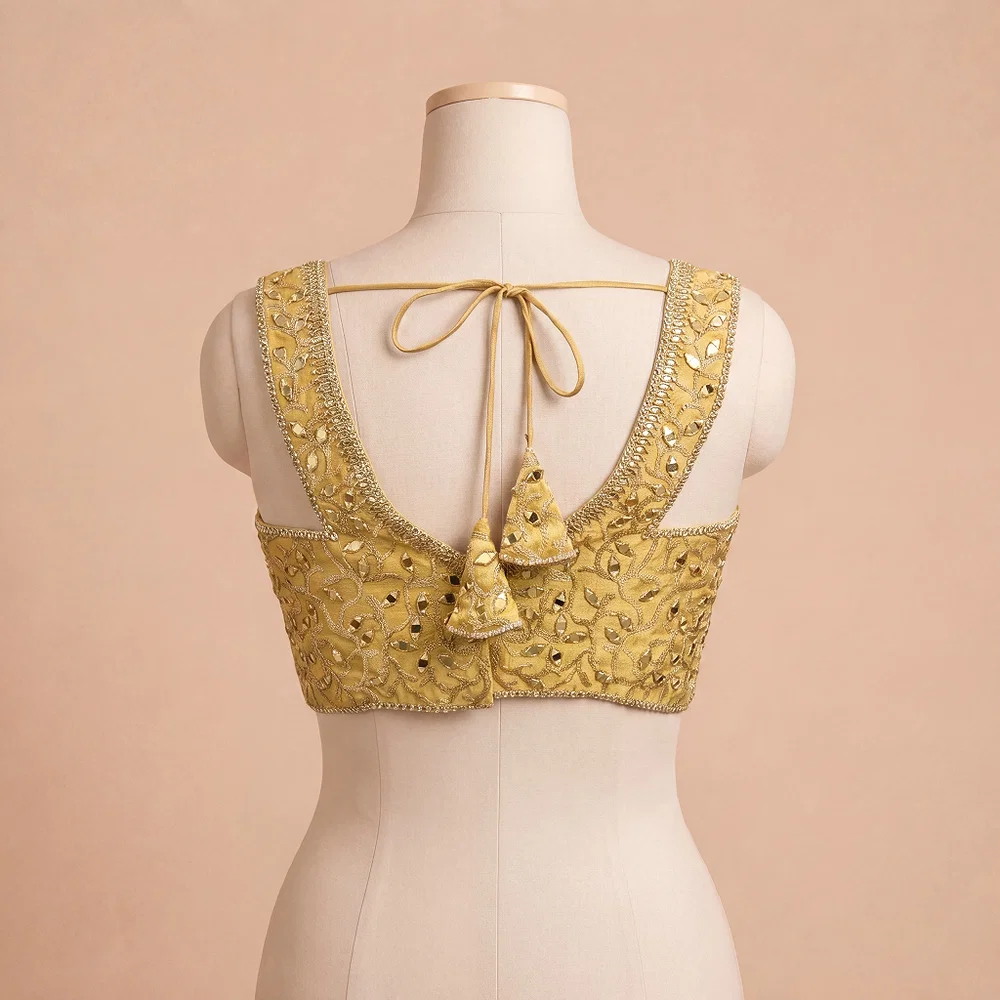 Gold Bridal Mirror Work Designer Blouse with Heavy Zari Embroidery — view 3