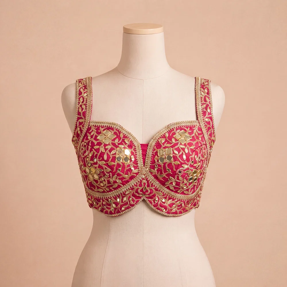 Rani Bridal Mirror Work Designer Blouse with Heavy Zari Embroidery — view 2