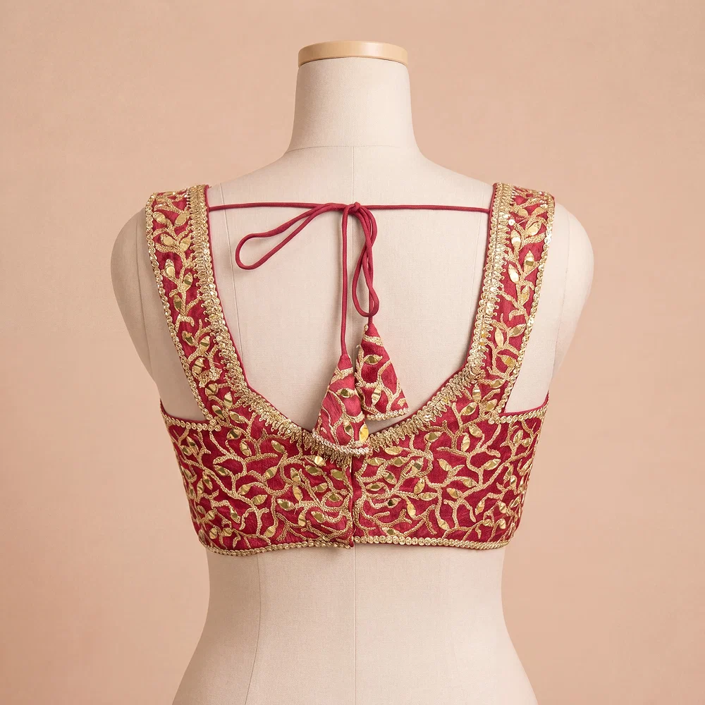 Maroon Bridal Mirror Work Designer Blouse with Heavy Zari Embroidery — view 3