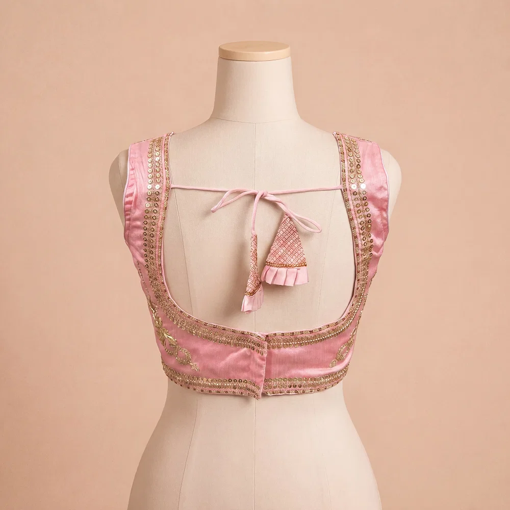 Pink Color Sabyasachi Neck Bridal Blouse with Heavy Stars & Beads Work — view 3