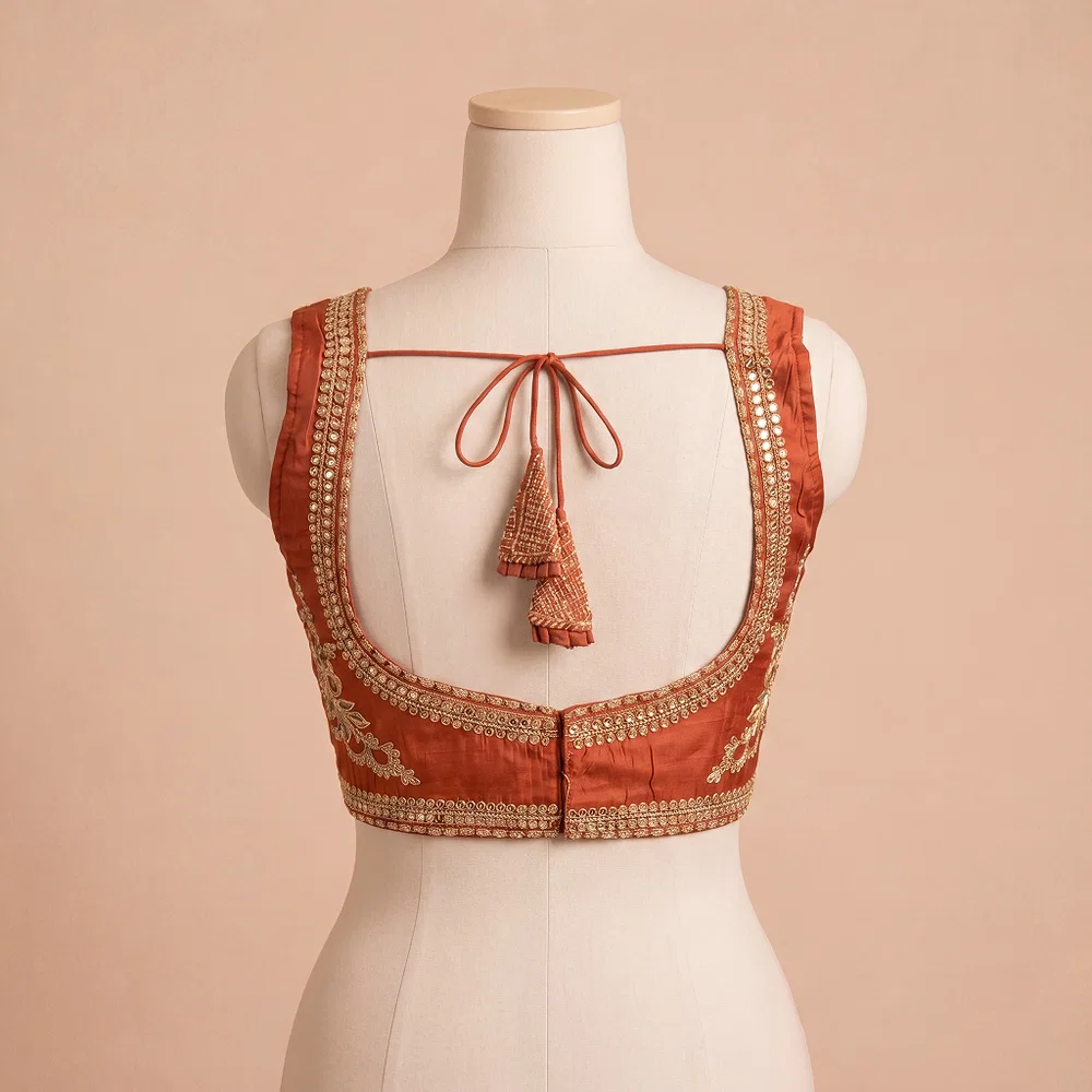 Copper Color Sabyasachi Neck Bridal Blouse with Heavy Stars & Beads Work — view 3