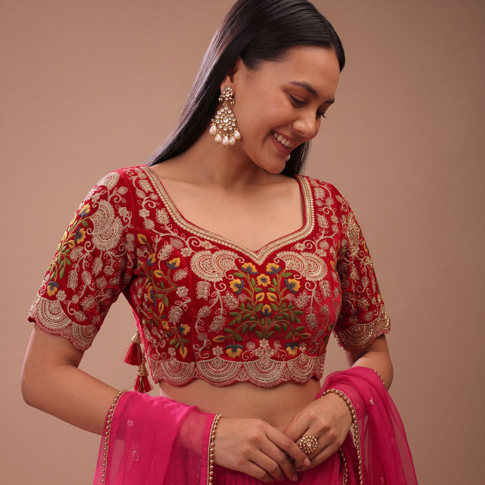 Maroon Color Wedding Special Velvet Embroidered Blouse